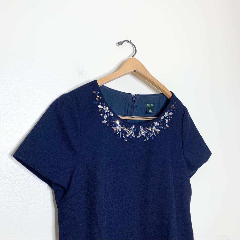 J. Crew Factory Navy Blue Embellished Jewel Wool Knit Short Sleeve Blouse 10 - Picture 3 of 9